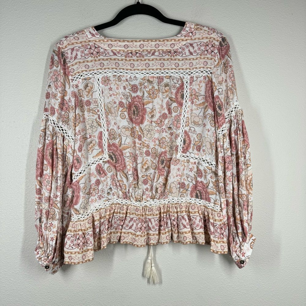 Spell And The Gypsy Long Sleeve Zahara Blouse Top Floral Metallic Tassel Medium - Picture 7 of 11
